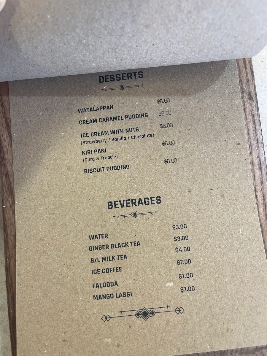 Menu, Cafe and Ceylon cuisine