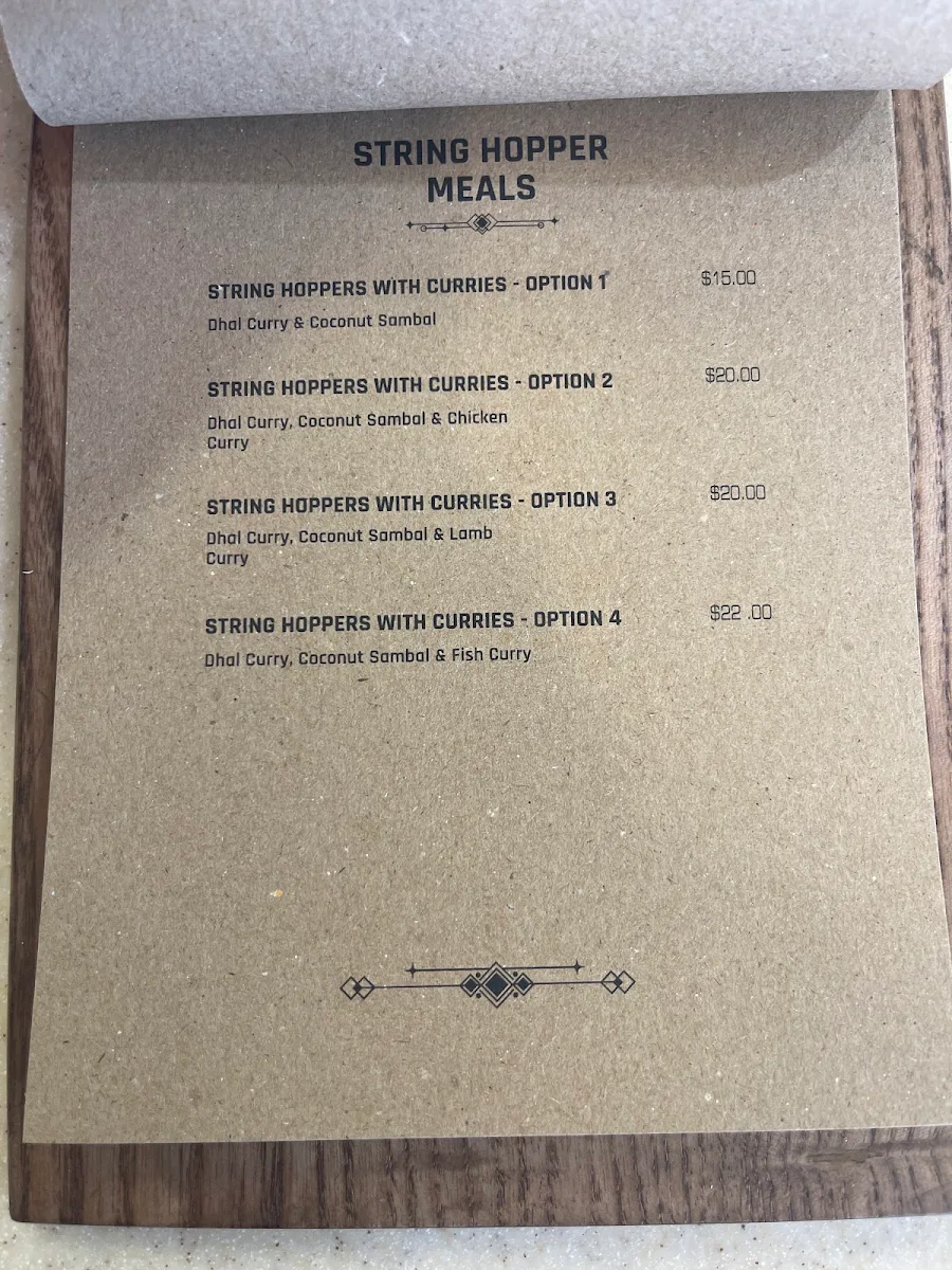 Menu, Cafe and Ceylon cuisine