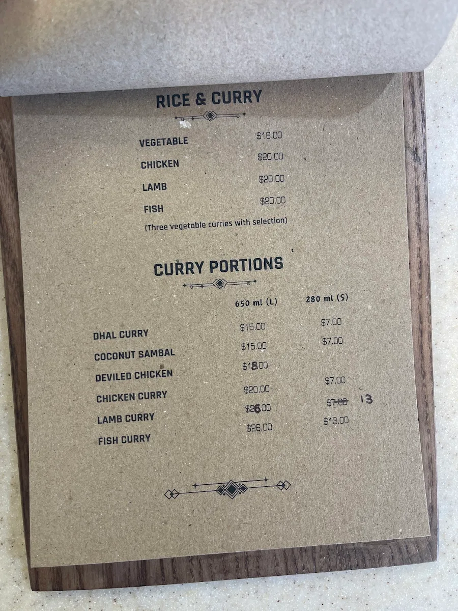 Menu, Cafe and Ceylon cuisine