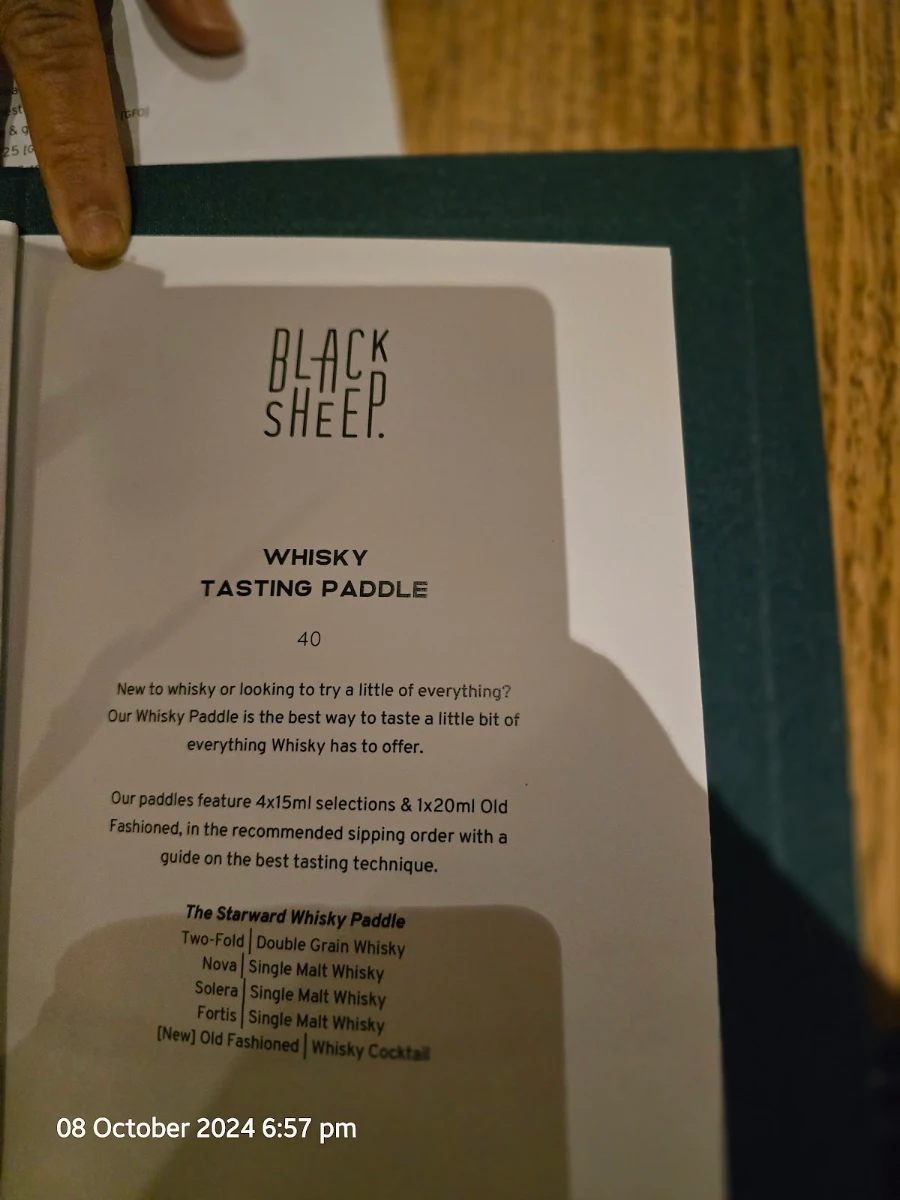Menu, Black Sheep Geelong