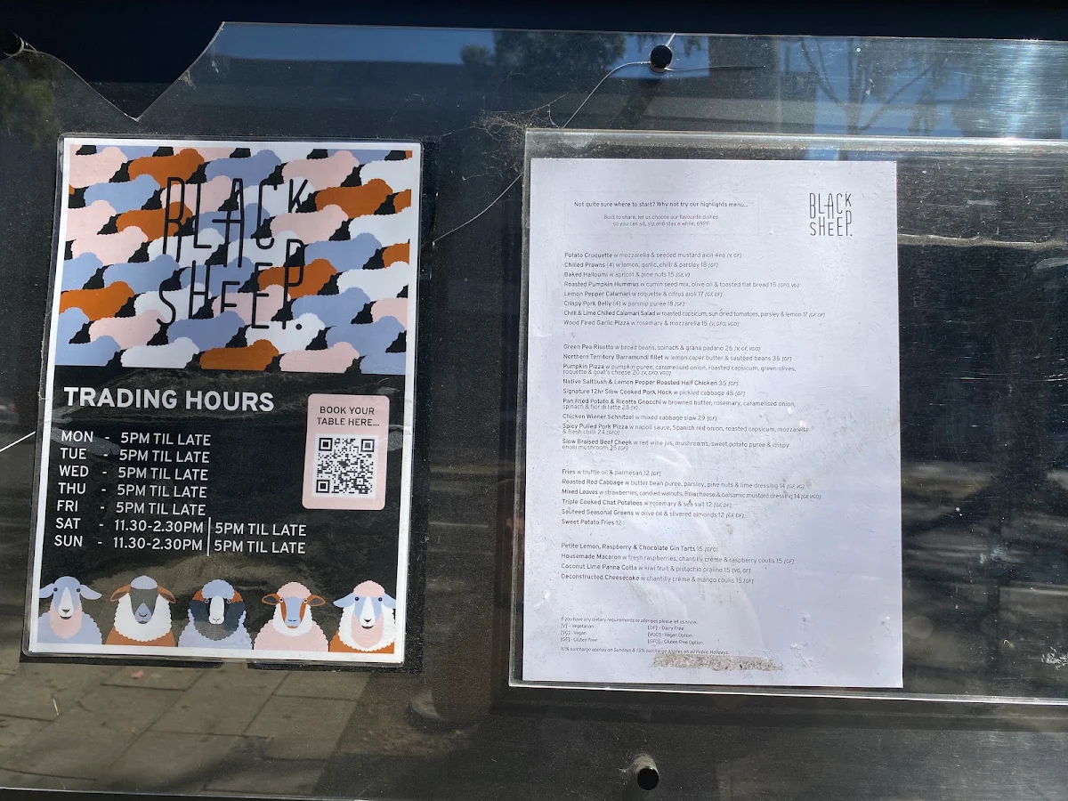 Menu, Black Sheep Geelong