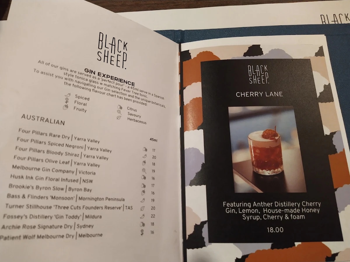 Menu, Black Sheep Geelong
