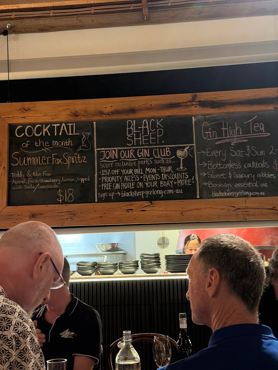 Menu, Black Sheep Geelong