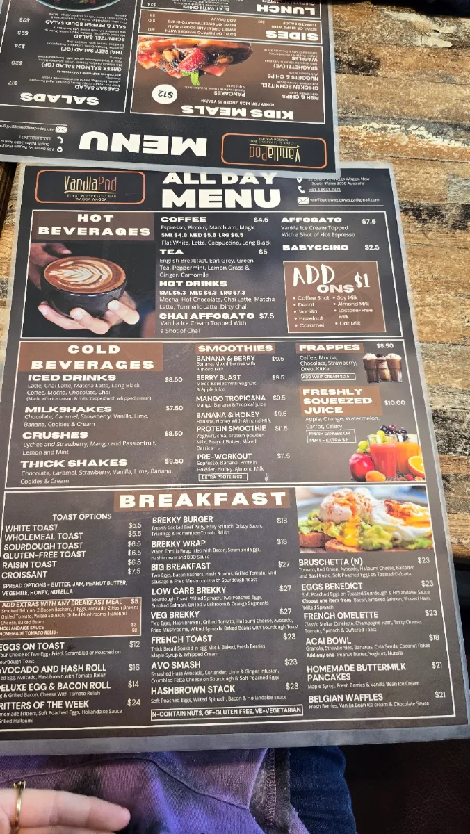 Menu, Vanilla Pod Food & Espresso Bar