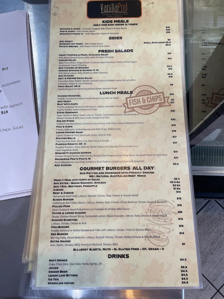 Menu, Vanilla Pod Food & Espresso Bar