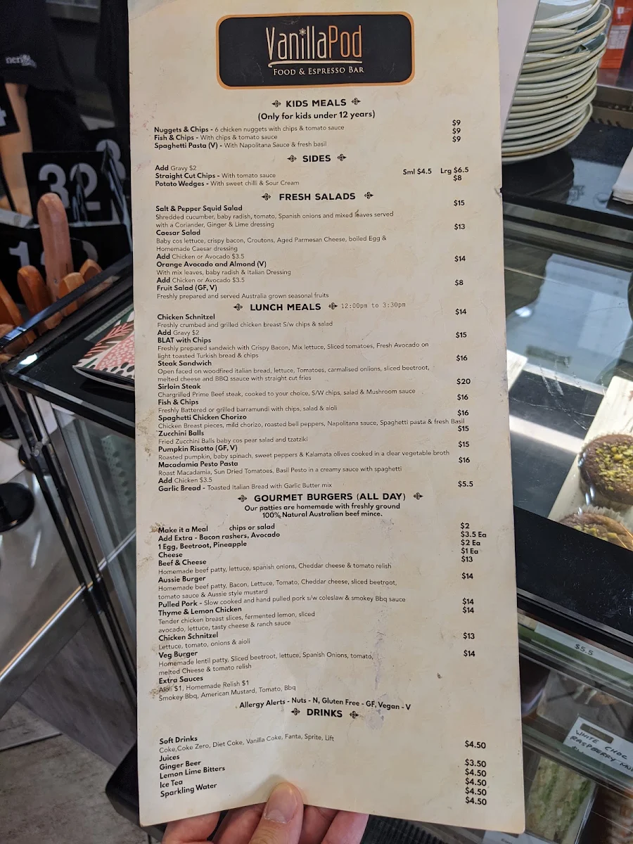 Menu, Vanilla Pod Food & Espresso Bar
