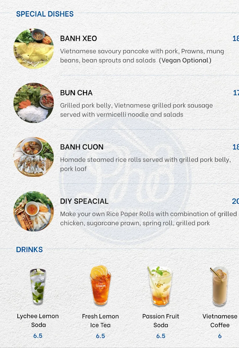 Menu, Photown Alexandria