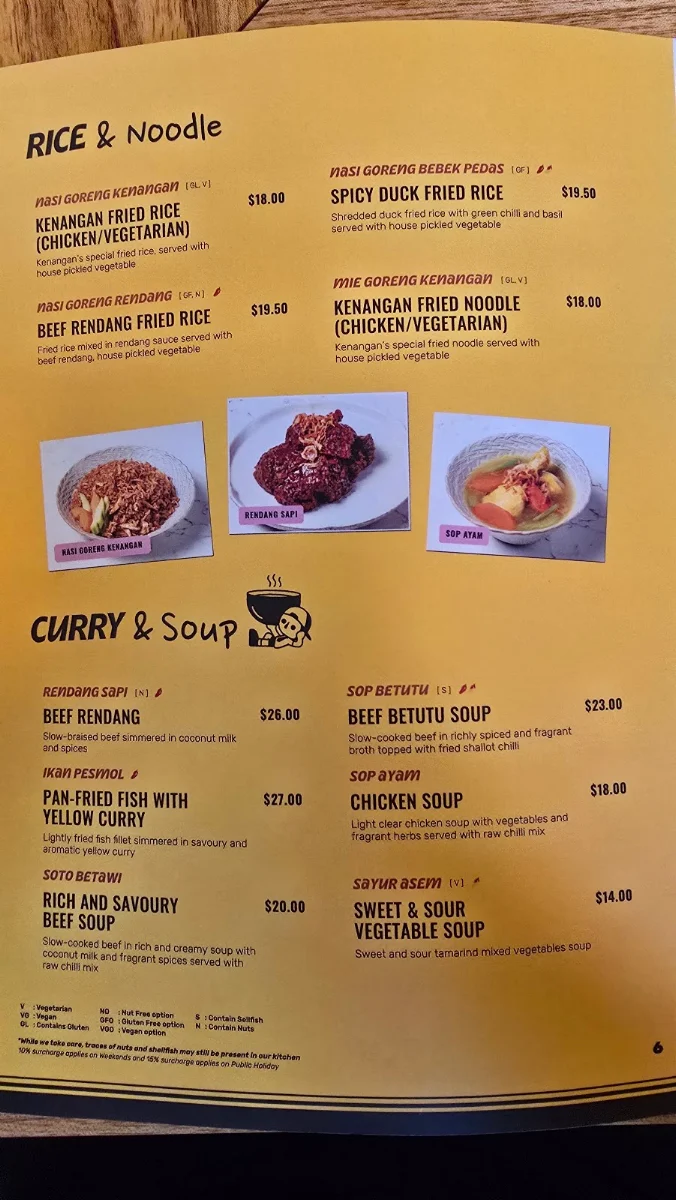 Menu, Kenangan