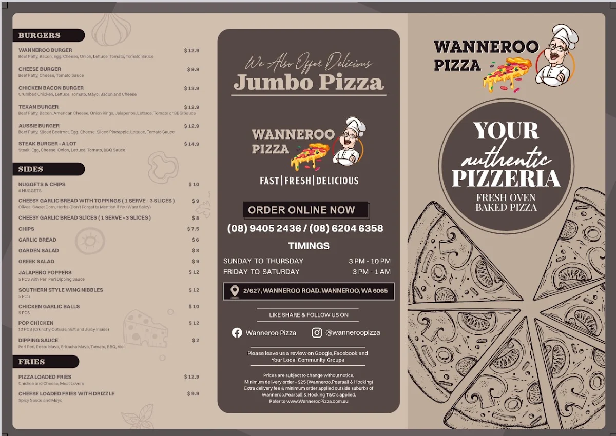 Menu, Heathridge Pizza
