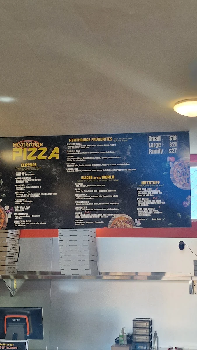 Menu, Heathridge Pizza