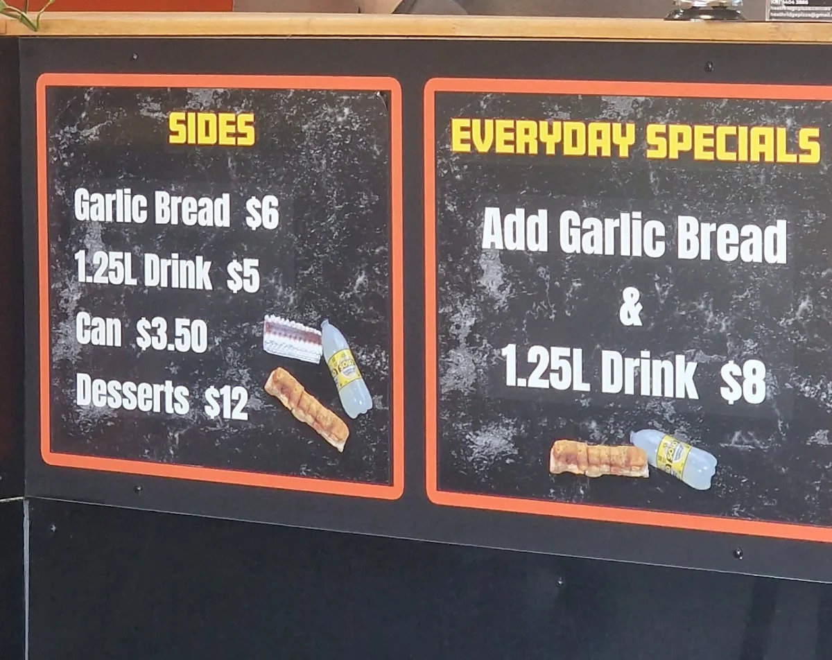 Menu, Heathridge Pizza