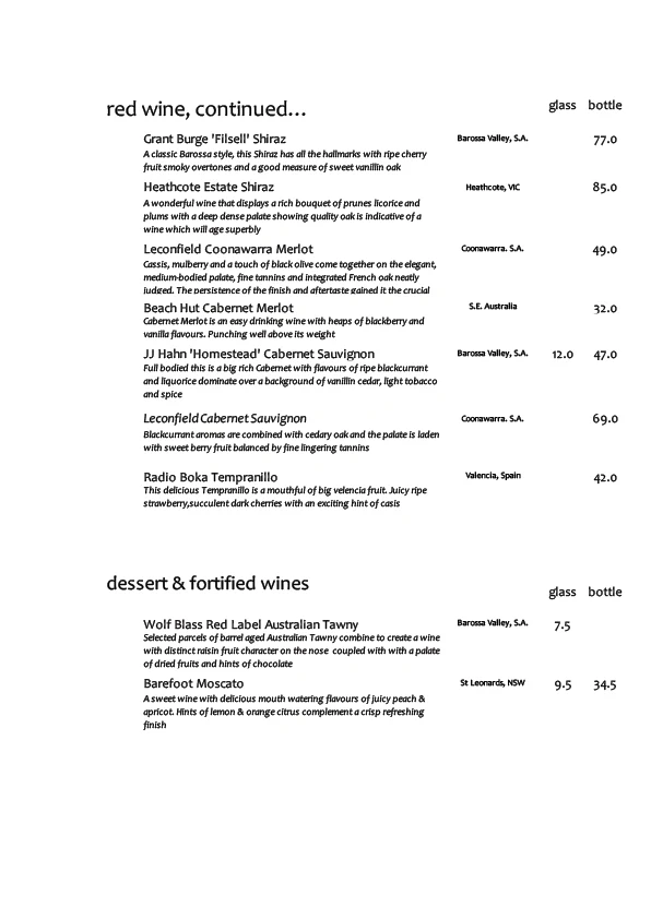 Menu, Mimi's Restaurant