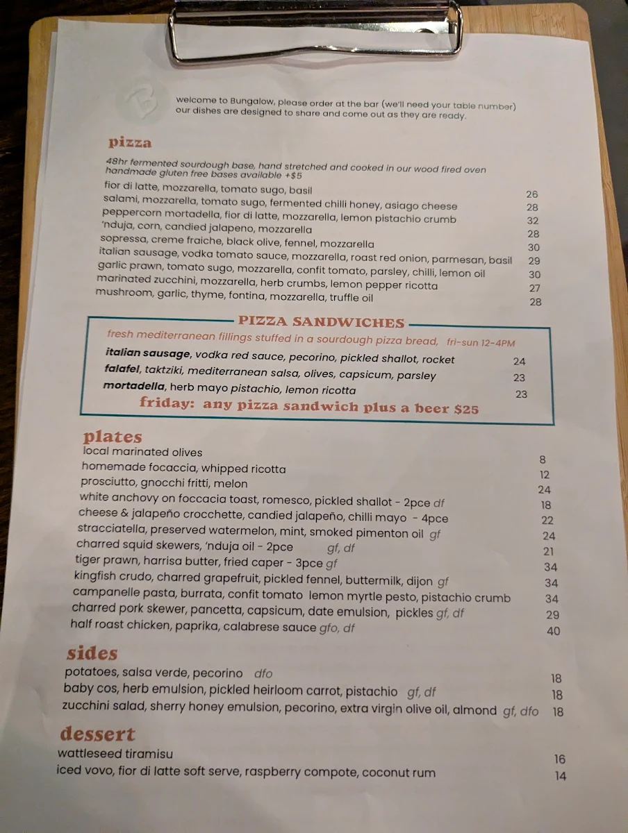 Menu, Bungalow Neighbourhood Social