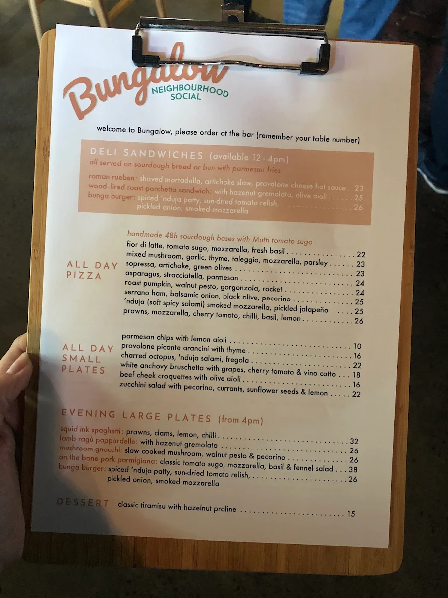 Menu, Bungalow Neighbourhood Social