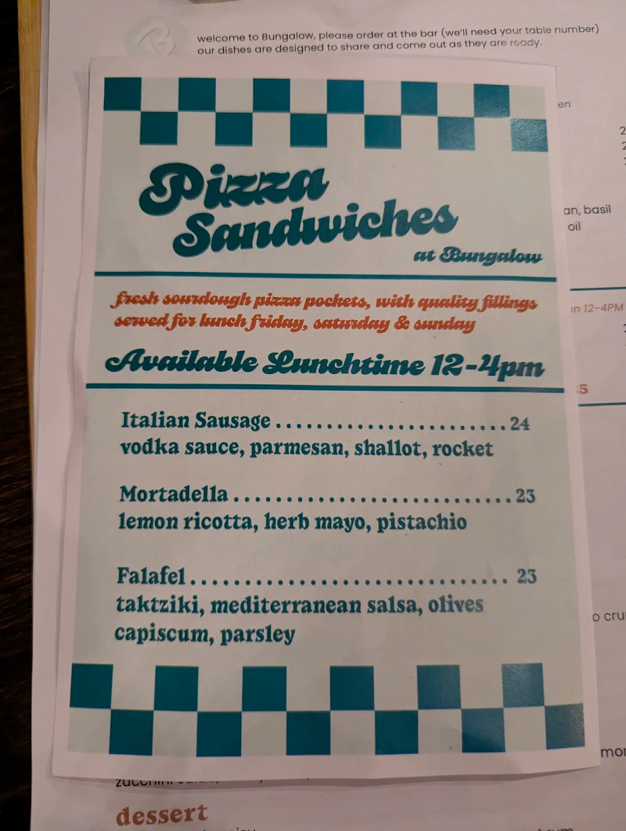 Menu, Bungalow Neighbourhood Social
