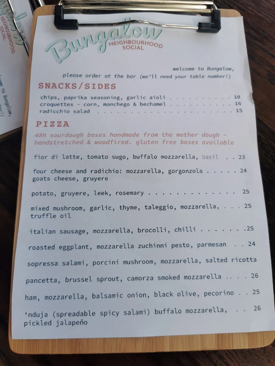 Menu, Bungalow Neighbourhood Social