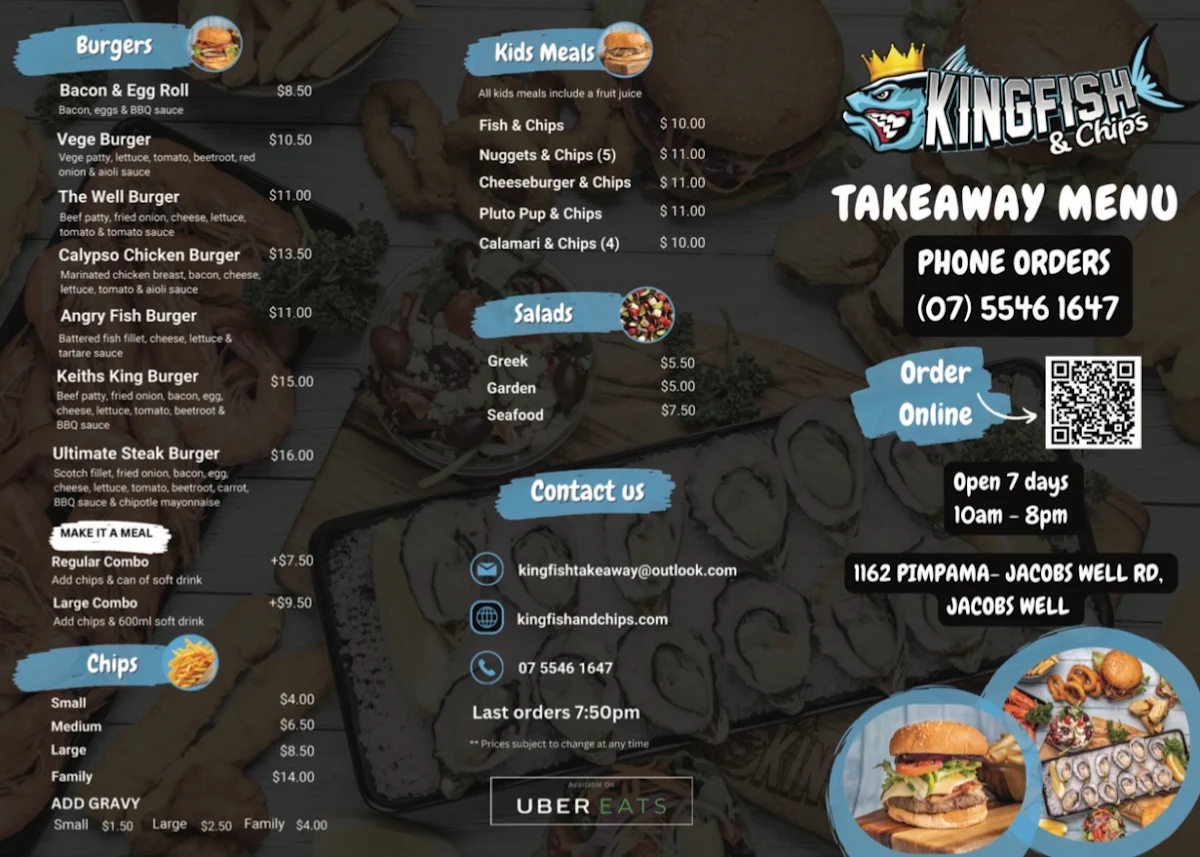 Menu, Kingfish & Chips