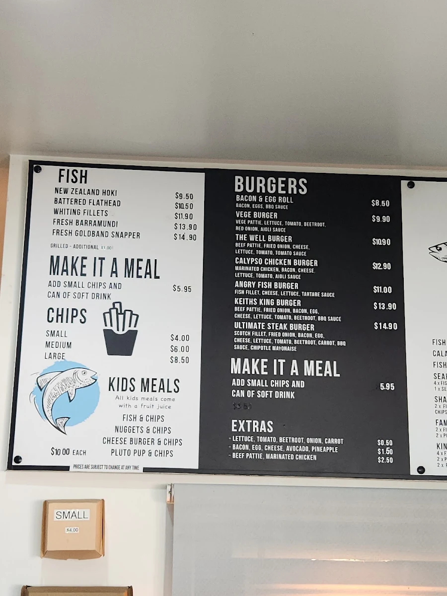 Menu, Kingfish & Chips