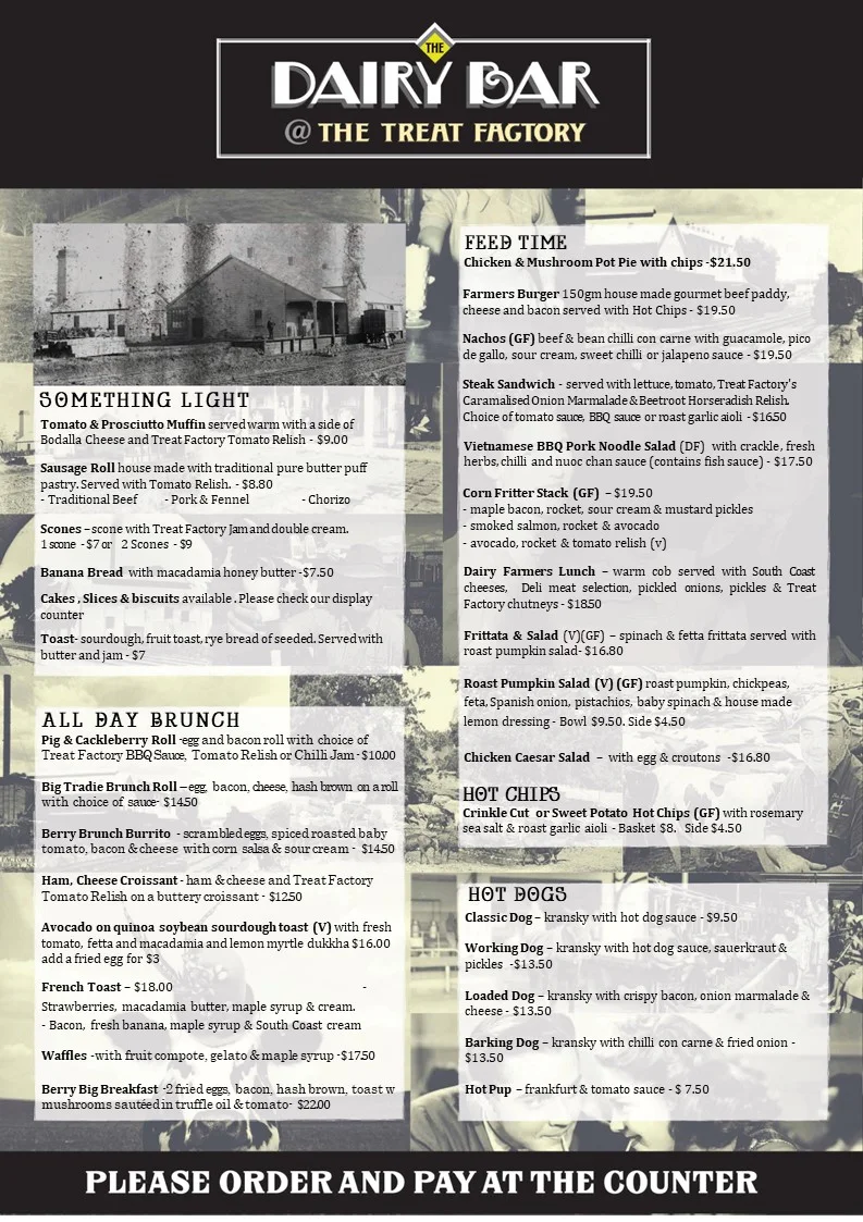 Menu, The Dairy Bar