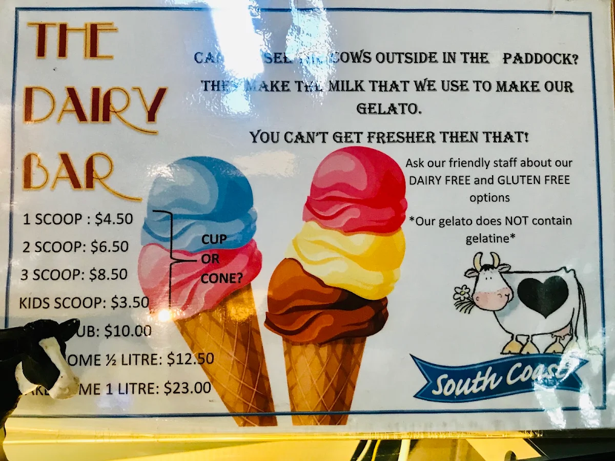 Menu, The Dairy Bar