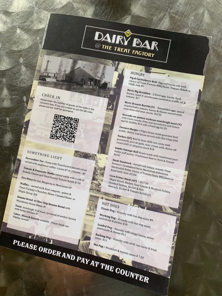 Menu, The Dairy Bar