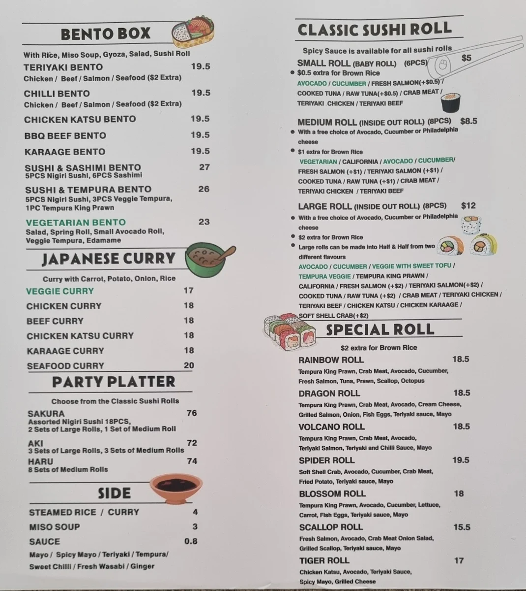 Menu, SUSHI HWA Ipswich