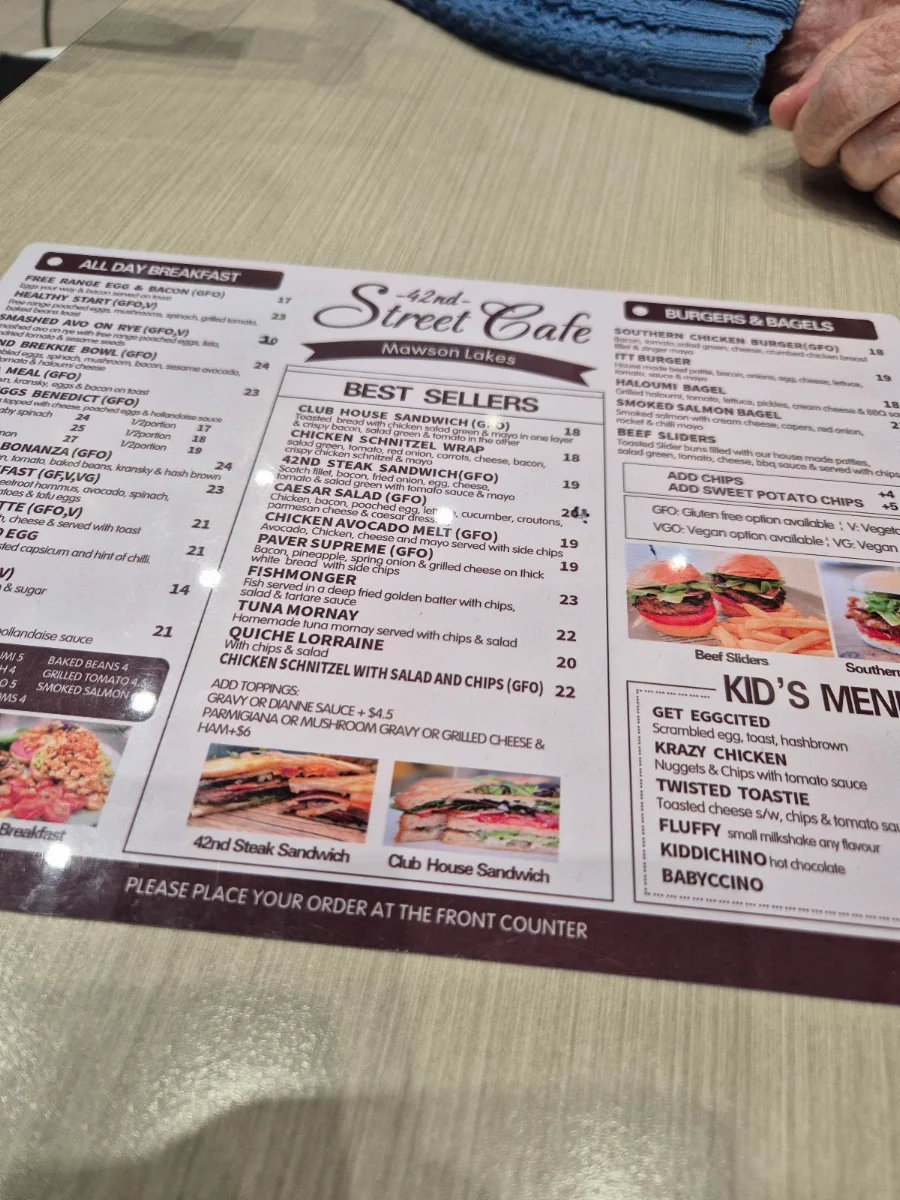 Menu, 42nd Street Cafe