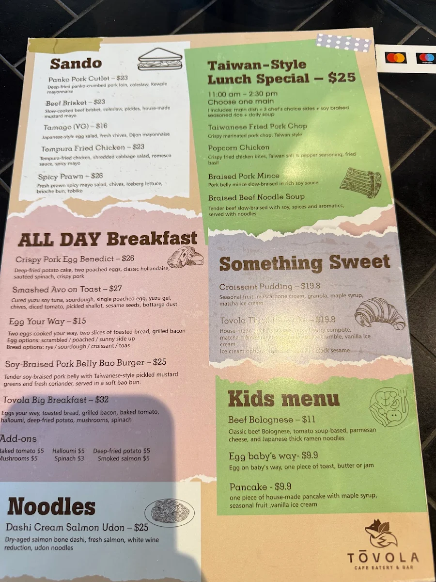 Menu, Tovola Cafe & Eatery