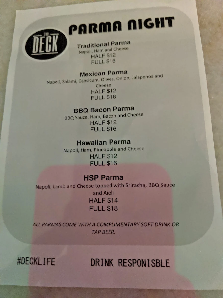 Menu, The Deck