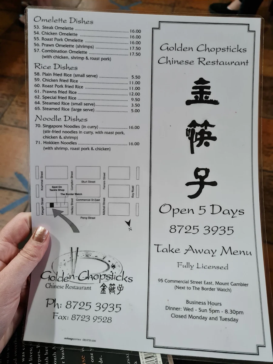 Menu, Golden Chopsticks