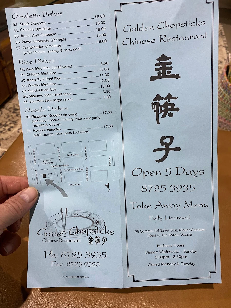 Menu, Golden Chopsticks