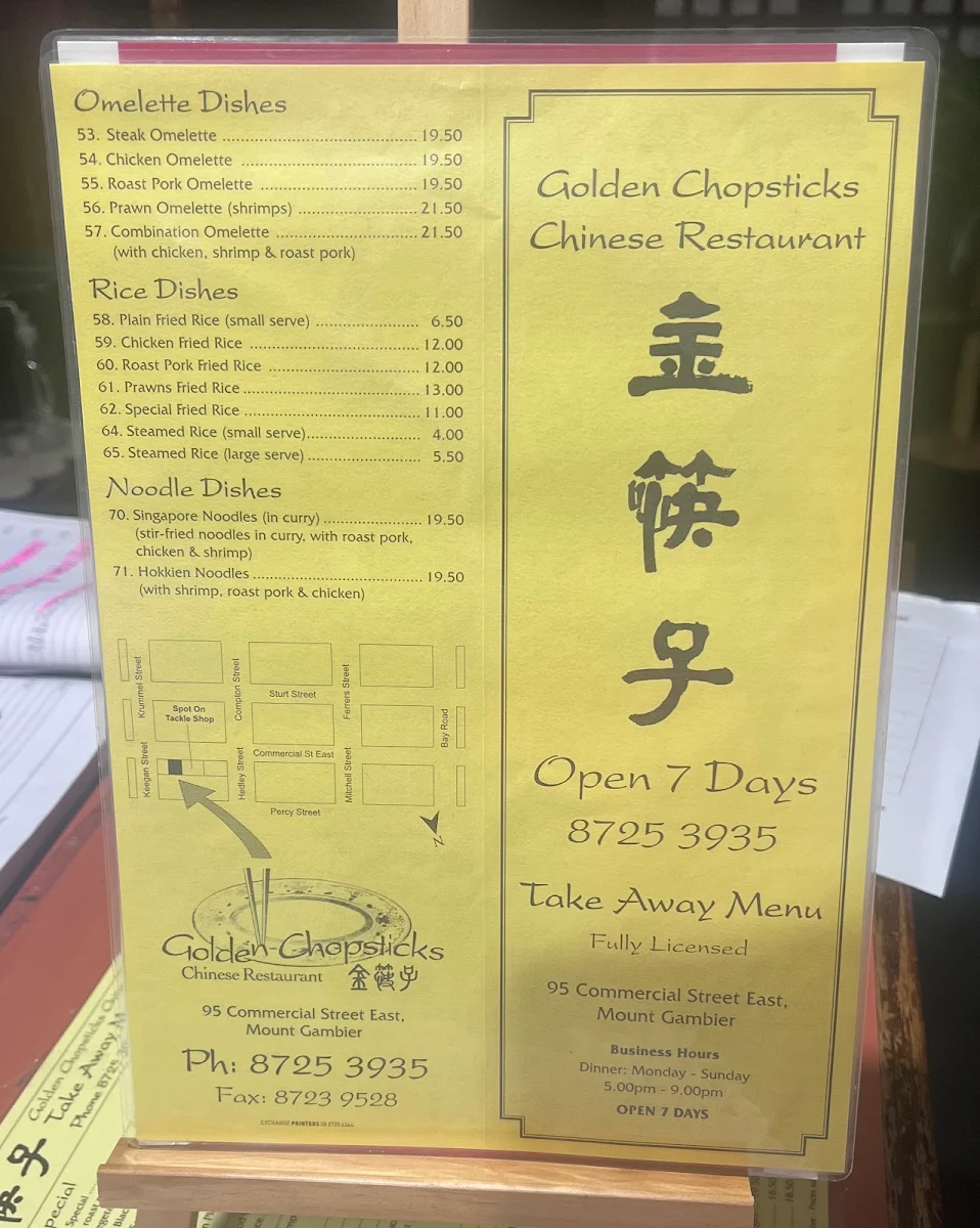 Menu, Golden Chopsticks