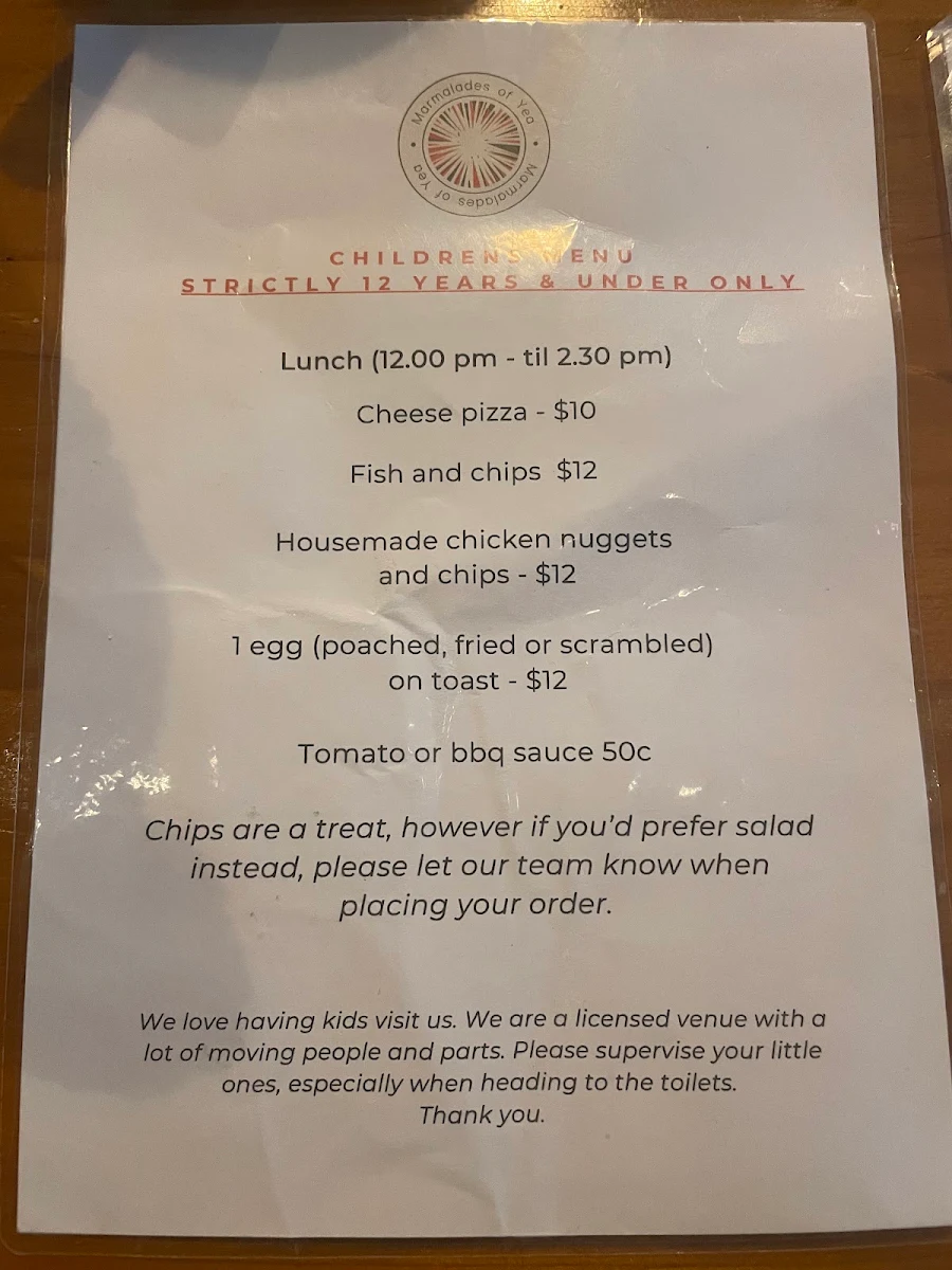 Menu, Marmalades