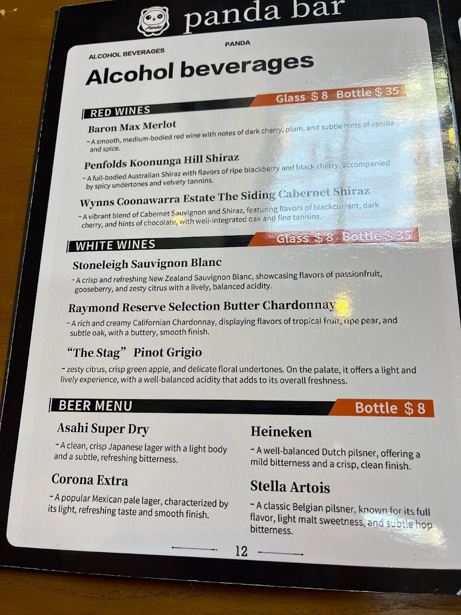 Menu, Panda Birkenhead Point