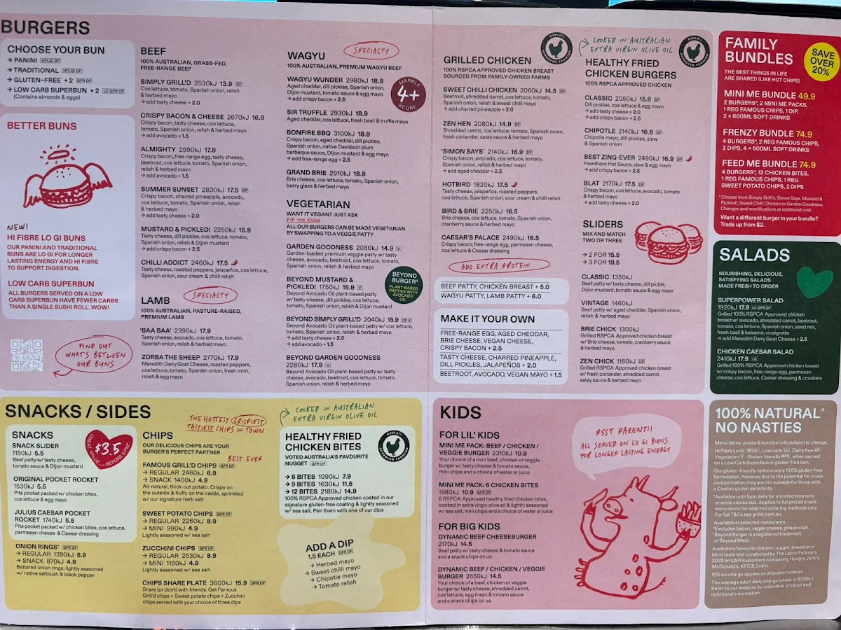 Menu, Grill'd Burgers - Albury