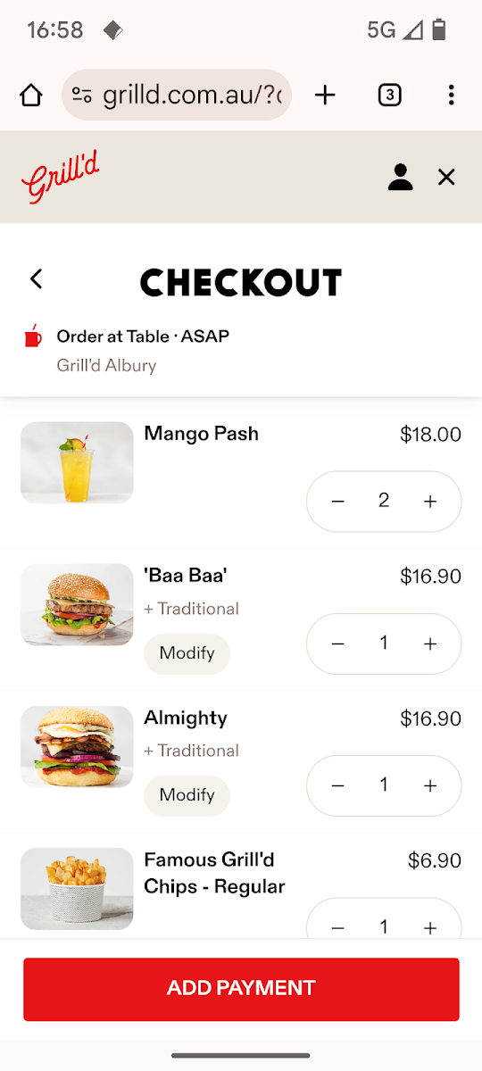Menu, Grill'd Burgers - Albury