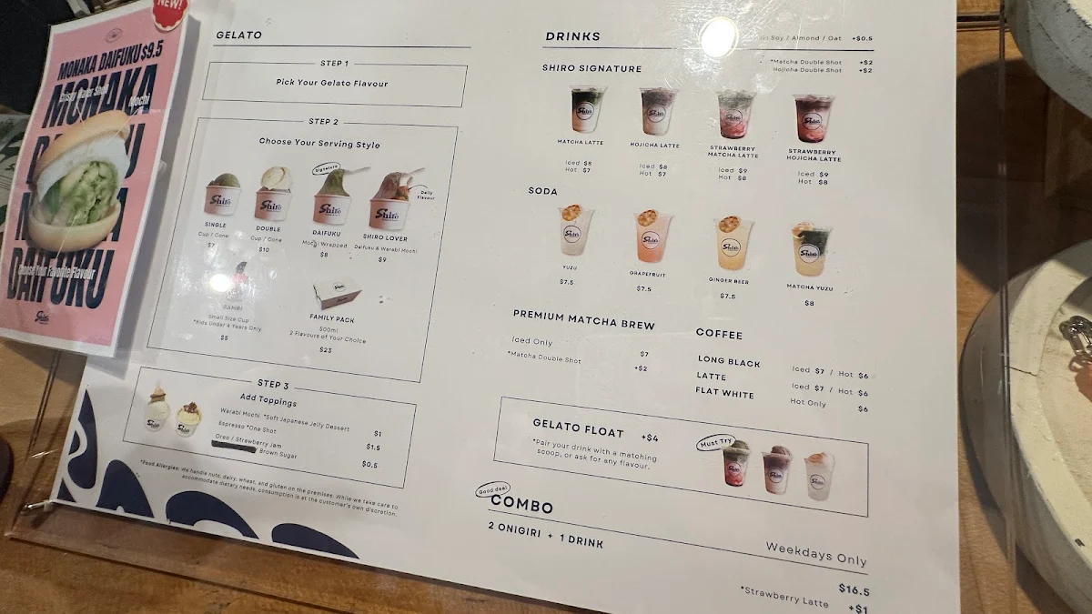 Menu, Shiro Gelato & Snack @Southport, Gold Coast