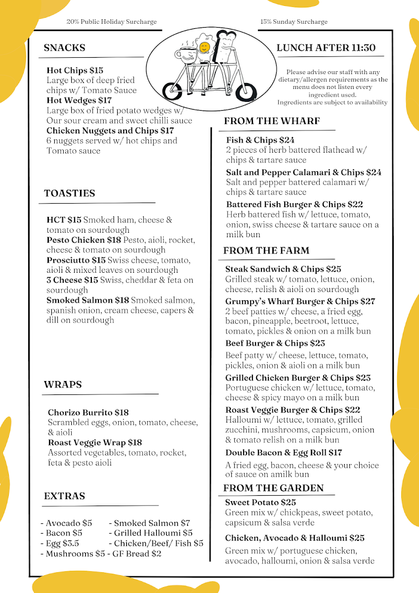 Menu, The Deck at Grumpy's wharf Cafe