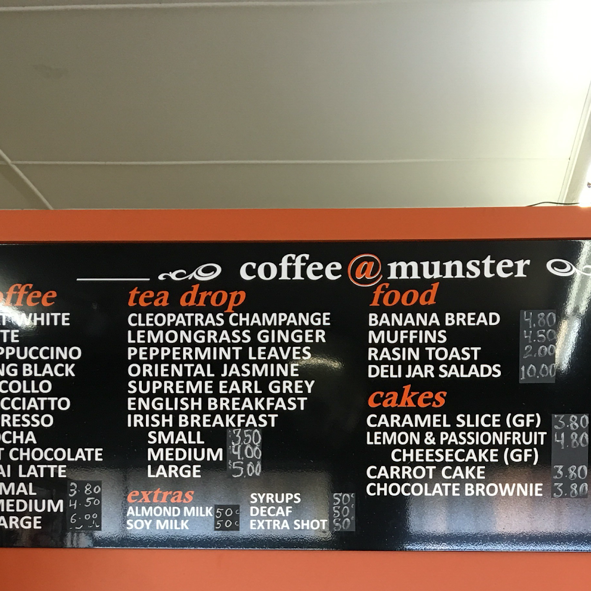 Menu, Coffee @ Munster