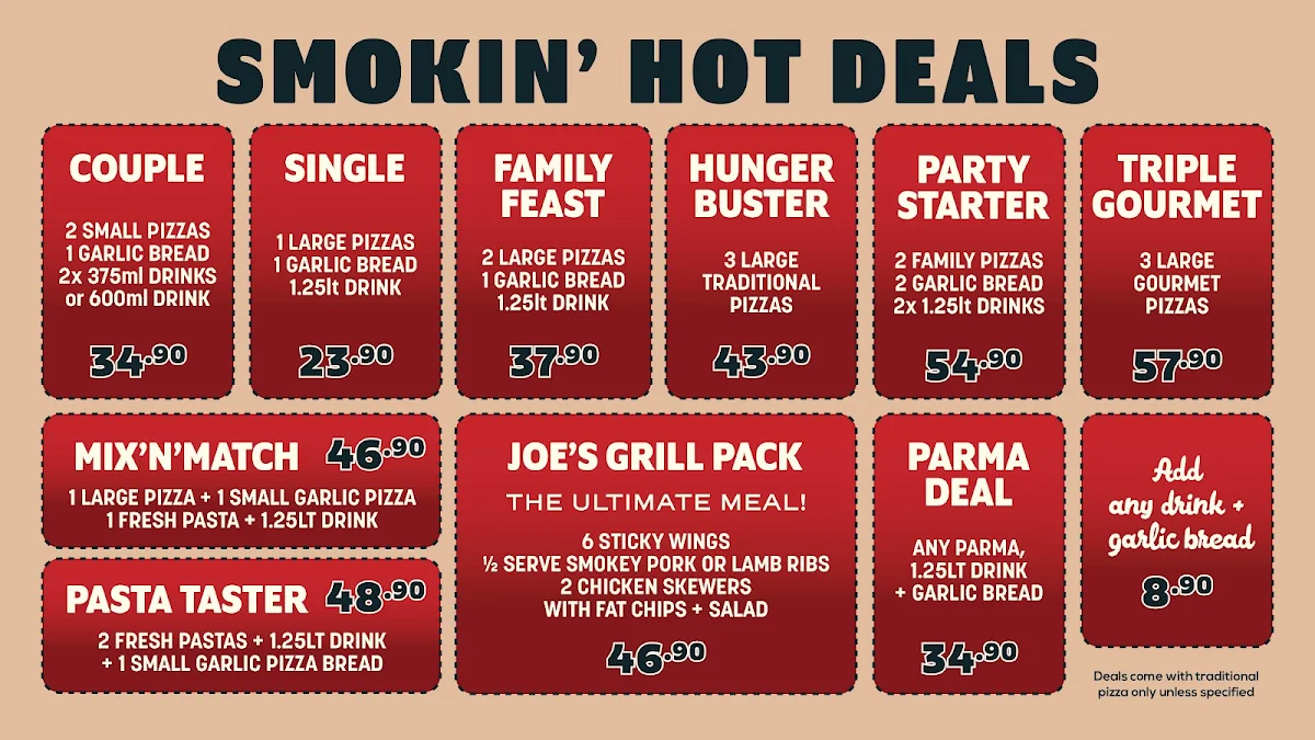 Menu, Smokin Joe's Pizza & Grill - Golden Grove
