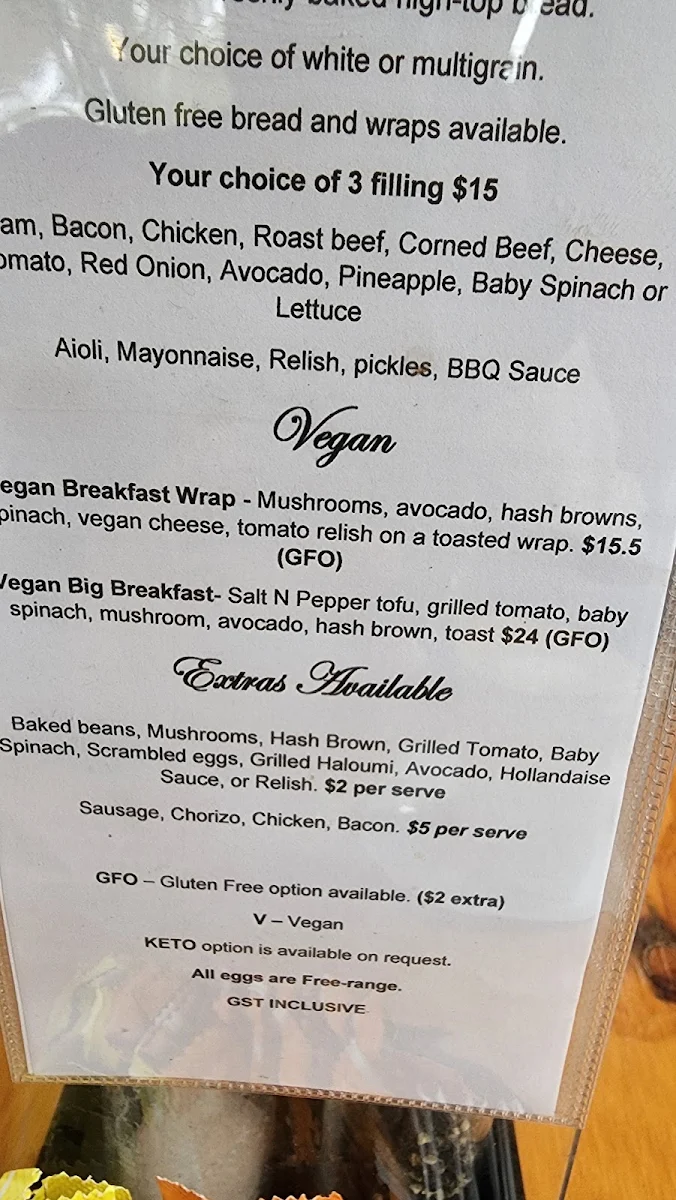 Menu, McGinn's of Kenilworth