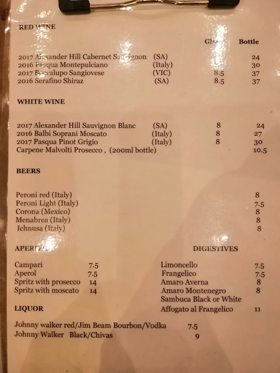 Menu, Off the Boat Pizzeria