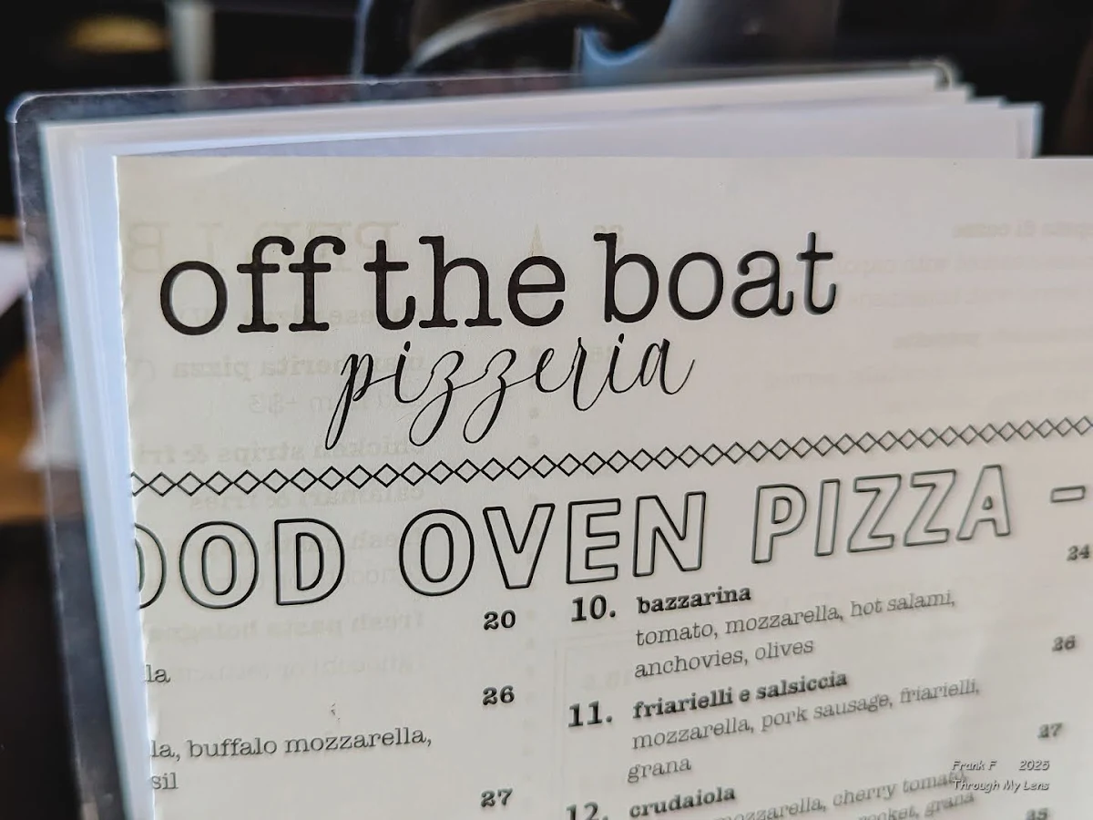 Menu, Off the Boat Pizzeria