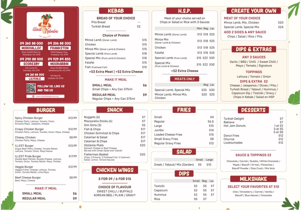 Menu, ILLEST KEBABS