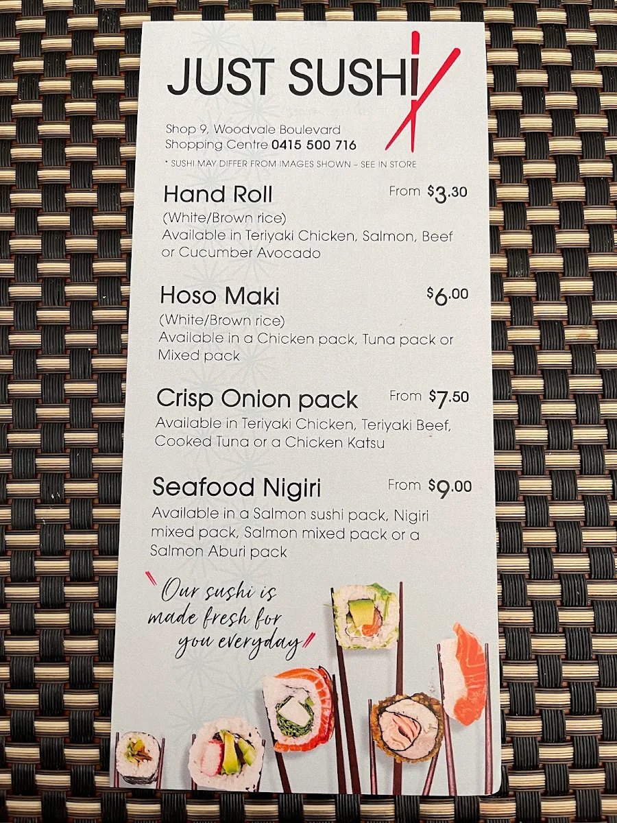 Menu, Just Sushi At Woodvale