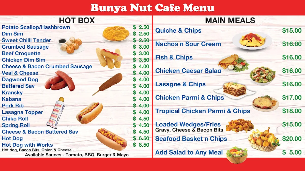 Menu, Bunya Nut Cafe