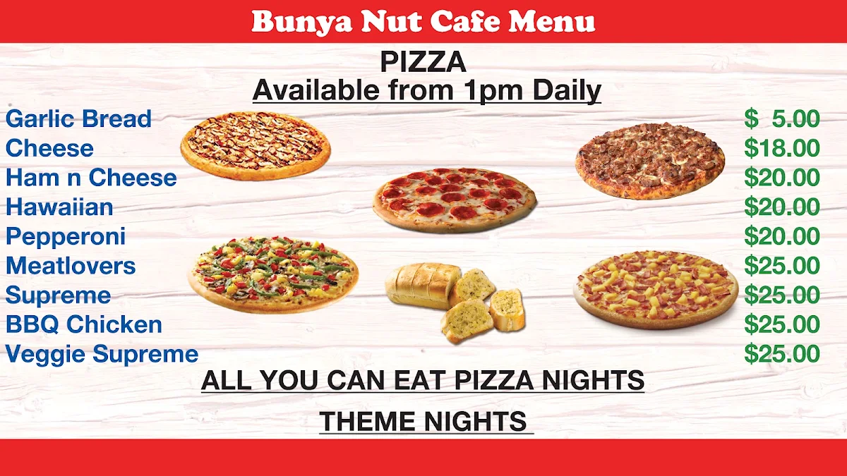 Menu, Bunya Nut Cafe