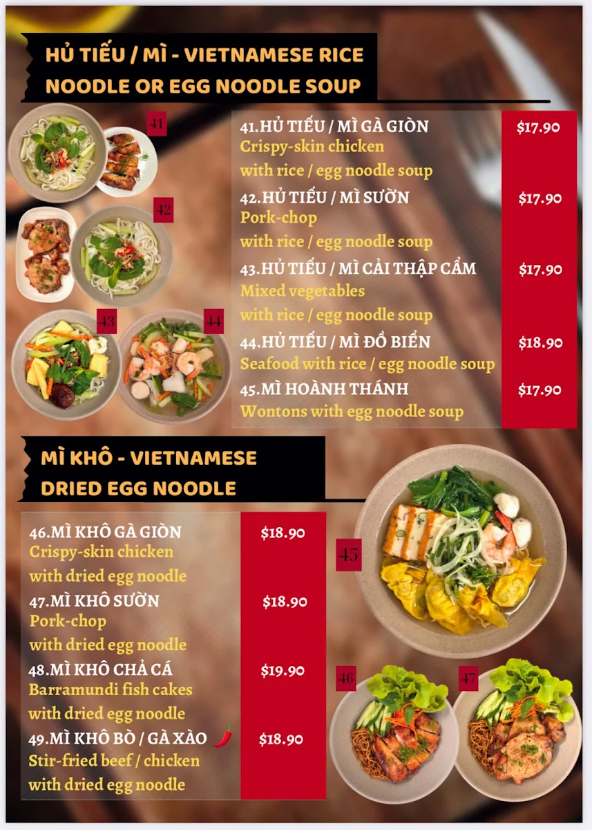 Menu, Huong Giang Marrickville