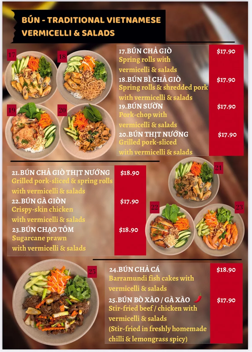 Menu, Huong Giang Marrickville
