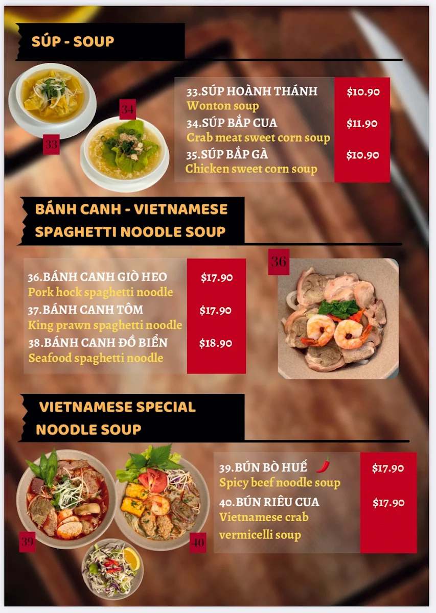 Menu, Huong Giang Marrickville